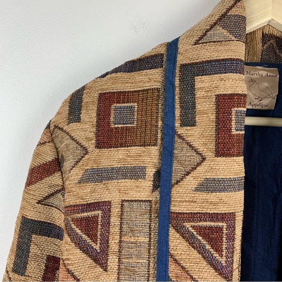 VINTAGE 90s Geometric Tapestry Heavy Overcoat Cardigan Size Medium - Picture 3 of 11